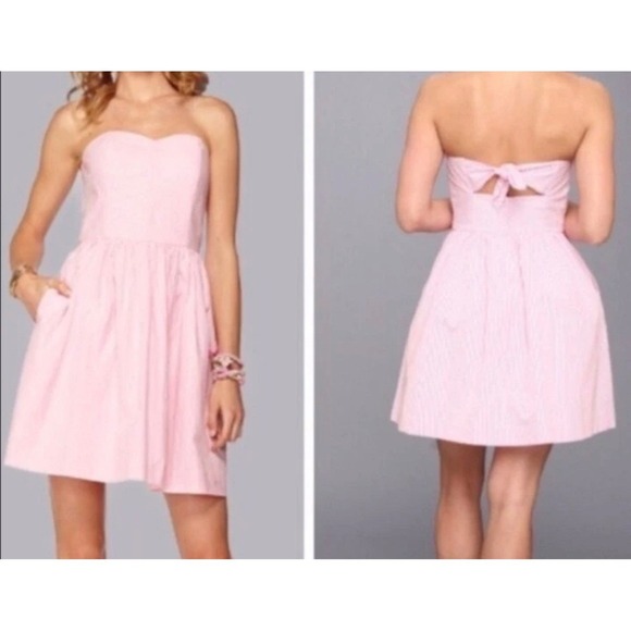 Lilly Pulitzer Dresses & Skirts - Lilly Pulitzer Richelle Strapless Seersucker Bow Back Mini Dress Womens 10 Pink‎